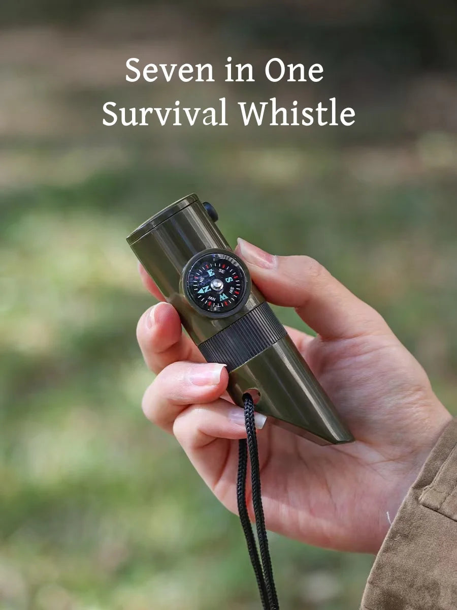 7-in-1 Survival Whistle Compass Emergency Tool