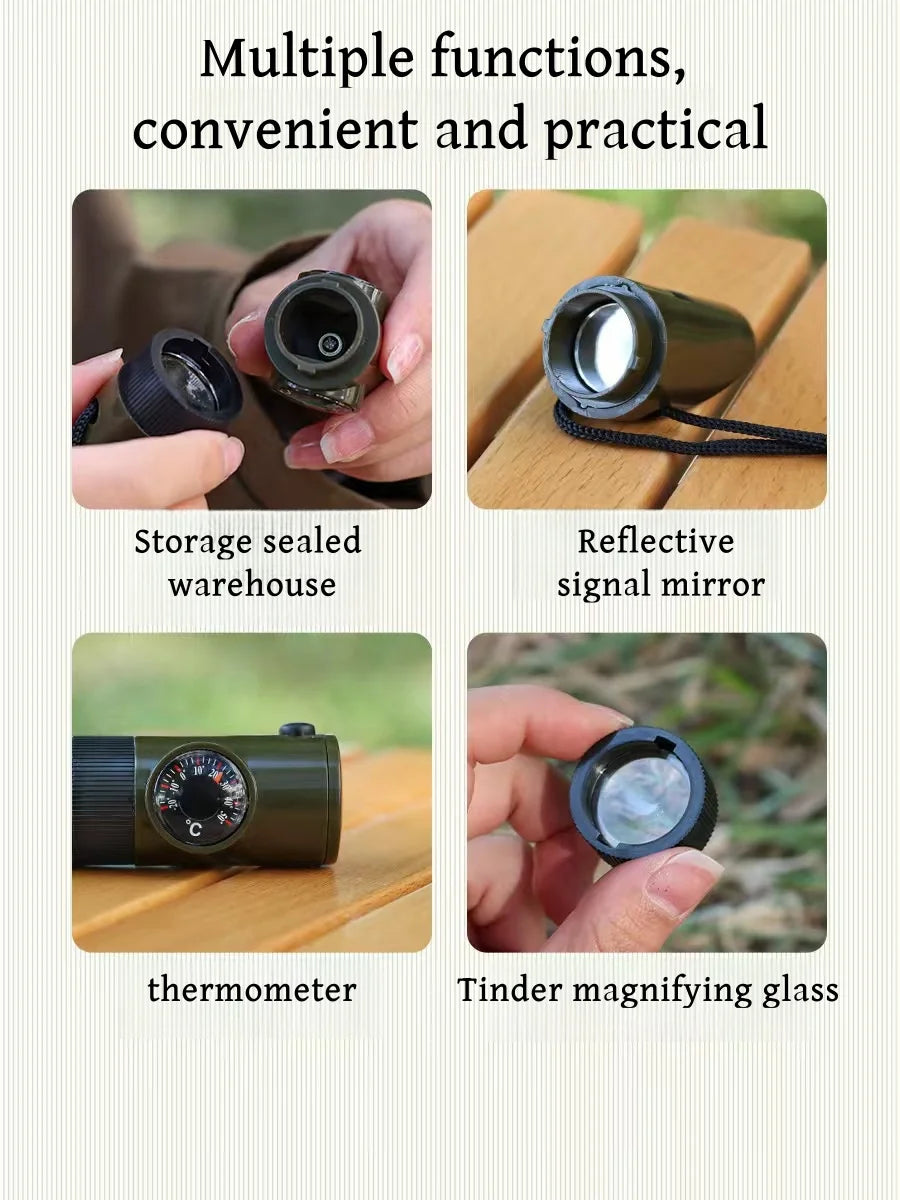 7-in-1 Survival Whistle Compass Emergency Tool