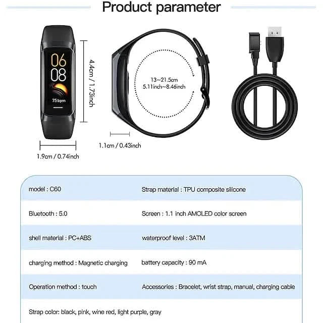 C60 Smart Watch Bluetooth Fitness Tracker